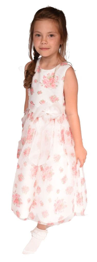 The beautiful miniature rose pattern of the Mia girl's dress, perfect for weddings and any formal summer occasion!