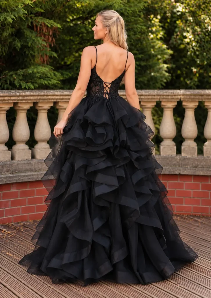 Catherine true black ballgown from MK Prom, a dramatic alternative wedding dress look.