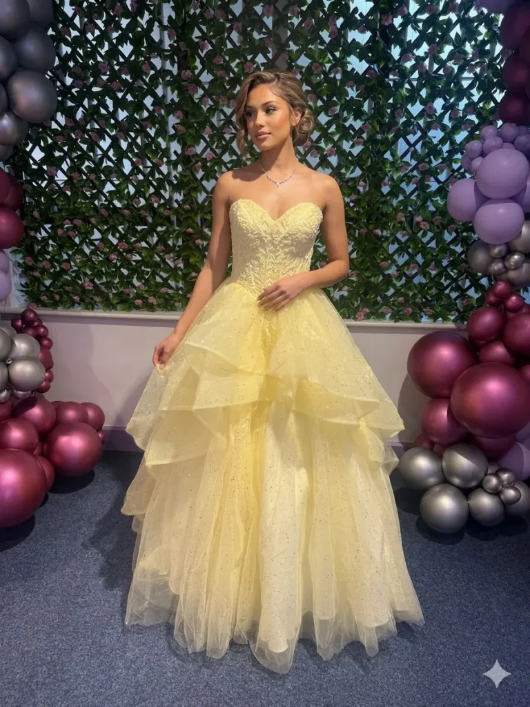 Luna princess ballgown with sweetheart bodice and voluminous glitter tulle from MK Prom
