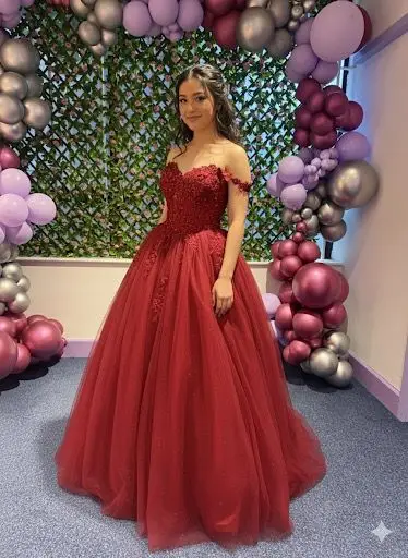 Robbi glitter tulle ballgown with floral lace corset bodice from MK Prom