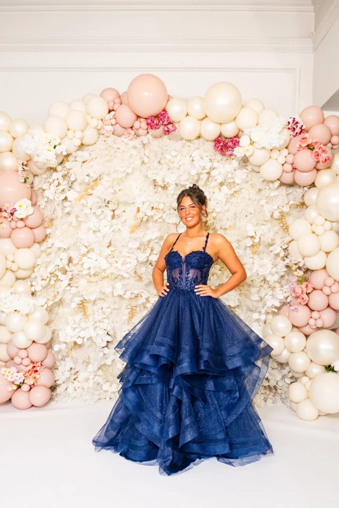 Robina princess ballgown with corset bodice and dramatic tiered tulle skirt from MK Prom